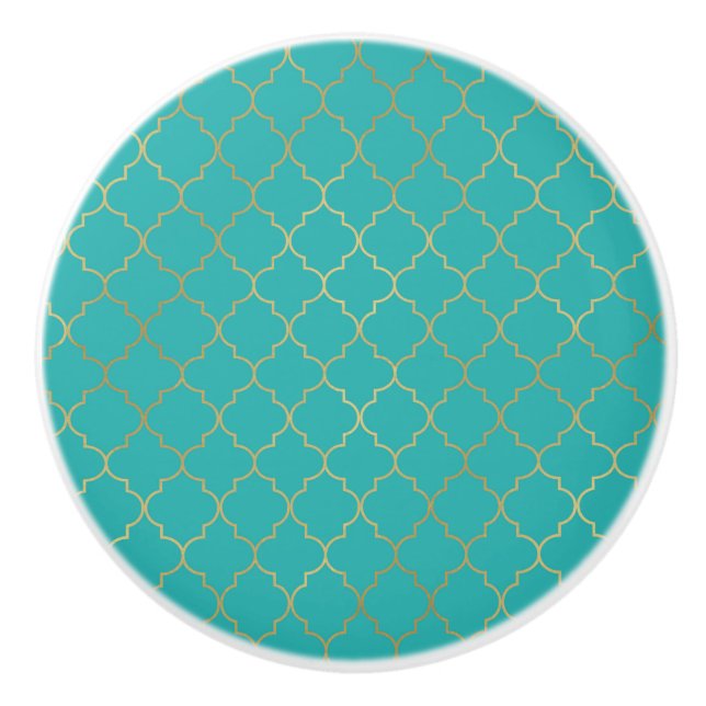 Aquamarin- und Goldquatrefolienmuster Keramikknauf (Vorderseite)