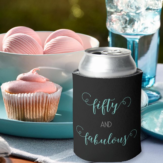 Aquamarin und grau 50 und fabelhaft Geburtstag Dosenkühler (Von Creator hochgeladen)