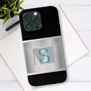 Aquamarin- und graue Monogramm, gebürstetes Silber Case-Mate iPhone Hülle