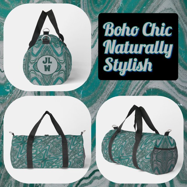 Aquamarin und gray Boho Chic Abstrakt Duffle Bag (Von Creator hochgeladen)