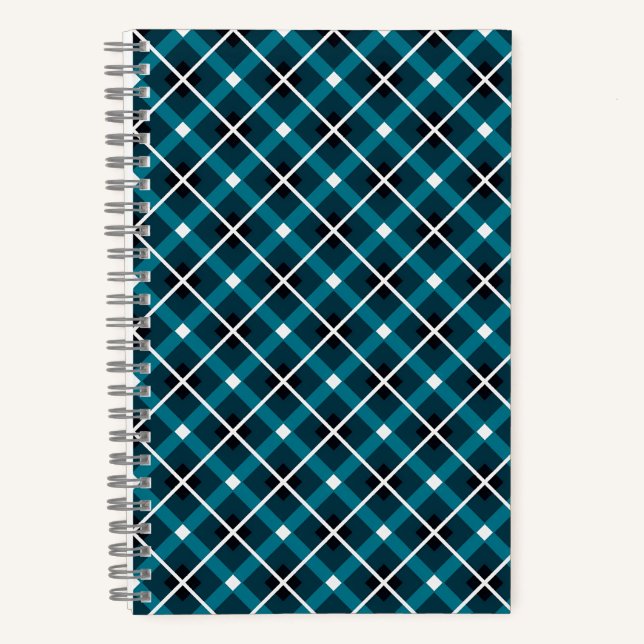 Aquamarin- und Navy-Geometric-Grid-Muster Notizbuch (Vorderseite)