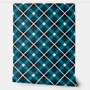 Aquamarin- und Navy-Geometric-Grid-Muster Tapete