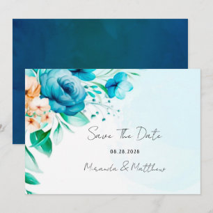 Aquamarin und Peach Wassercolor Florals Save the D Einladung