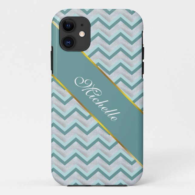 Aquamarin und Perlen ZigZag Case-Mate iPhone Hülle (Rückseite)