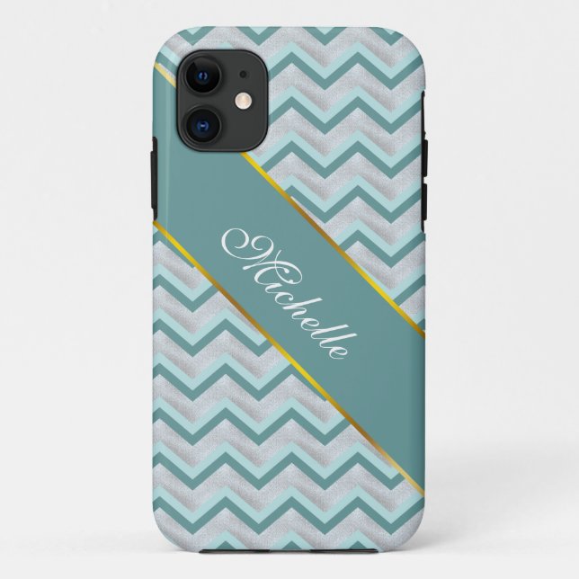 Aquamarin und Perlen ZigZag Case-Mate iPhone Hülle (Rückseite)