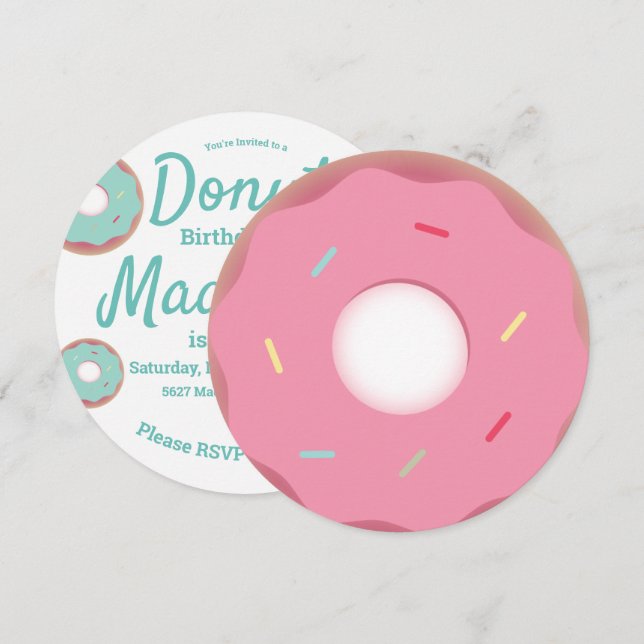 Aquamarin und rosa Donut Sprinkle Mix Runde Einladung (Vorne/Hinten)