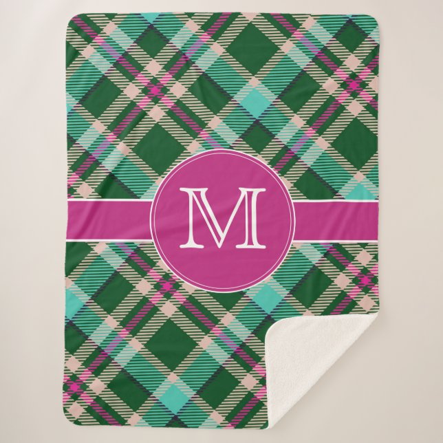 Aquamarin und rosa Karierter Sherpa-Deckenschuh Sherpadecke (Vorderseite)