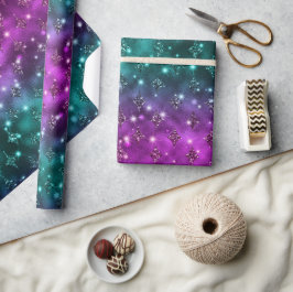 Aquamarin und rosa Ombre Glitzer Celestial Muster Geschenkpapier