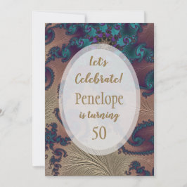 Aquamarin und Rose Gold Feathery Fraktal 50. Gebur Einladung