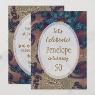 Aquamarin und Rose Gold Feathery Fraktal 50. Gebur Einladung