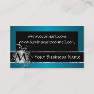 Aquamarin und schwarz mit Monogramm Visitenkarte