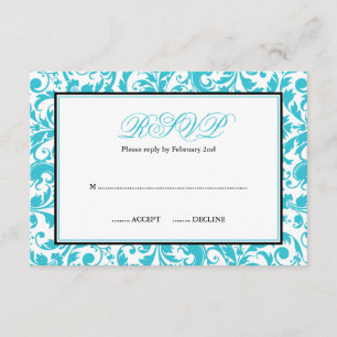 Aquamarin und schwarz wirbeln Damask Bat Mitzvah U RSVP Karte