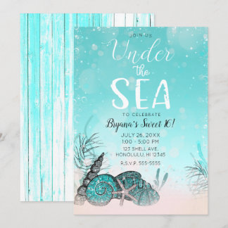 Aquamarin unter den Muscheln Strand Sweet 16 Party Einladung