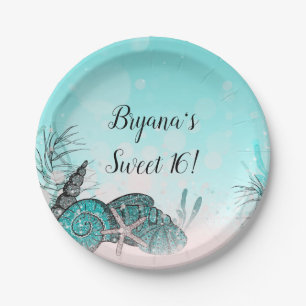Aquamarin unter den Muscheln Strand Sweet 16 Party Pappteller