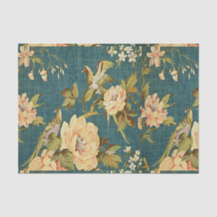 aquamarin, Vintag, blumengeschmückt, vogel,viktori Seidenpapier