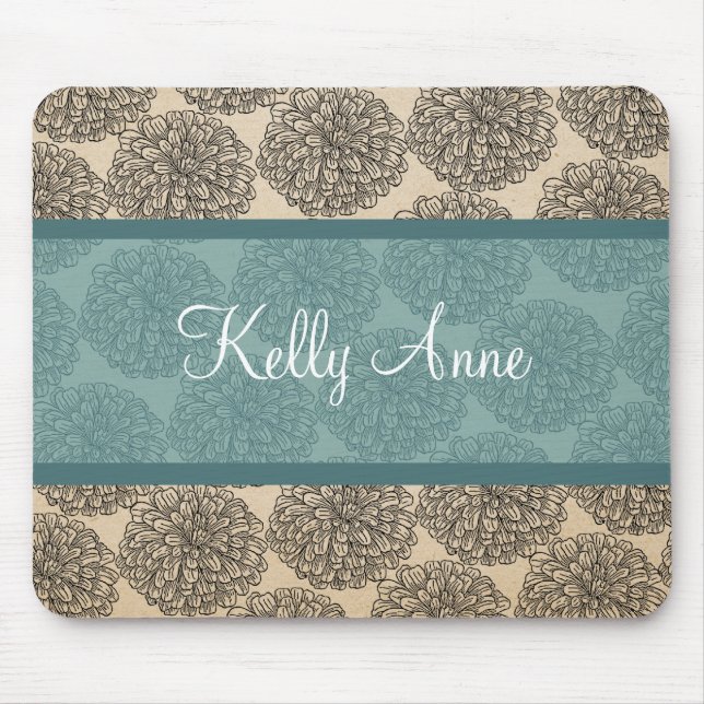 Aquamarin Vintage Zinnia Mousepad (Vorne)