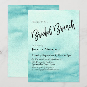 Aquamarin Watercolor Ombre Bridal Brunch Einladung