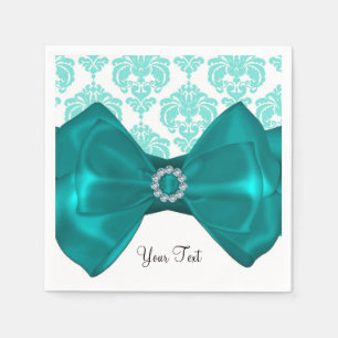 Aquamarin & weiß Damask Bling Bow Glam Sweet 16 Pa Serviette