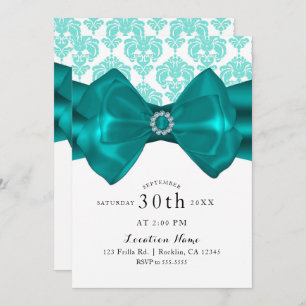 Aquamarin & weiß Damask Bow Glam Chic Sweet 16 Par Einladung
