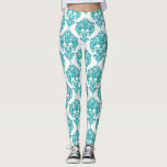Aquamarin & weiß Damaske Chic Modernes, elegantes  Leggings<br><div class="desc">Aquamarin & weiß Damaske Chic Moderne Elegante Muster Leggings</div>