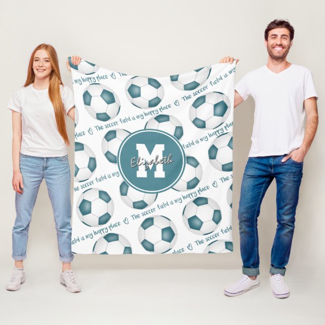 aquamarin Weiß Das Fußballfeld ist mein glückliche Fleecedecke (Beispiel)