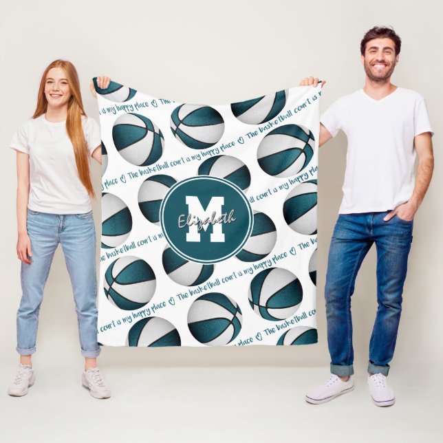 aquamarin Weiß Der Basketballplatz ist mein glückl Fleecedecke (Beispiel)