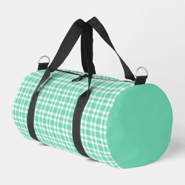 Aquamarin Weiß Karomuster Klein Duffle Bag (Linke Seite)