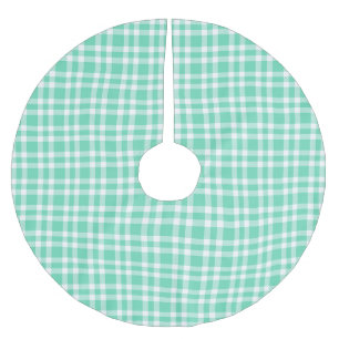 Aquamarin Weiß Karomuster Polyester Weihnachtsbaumdecke