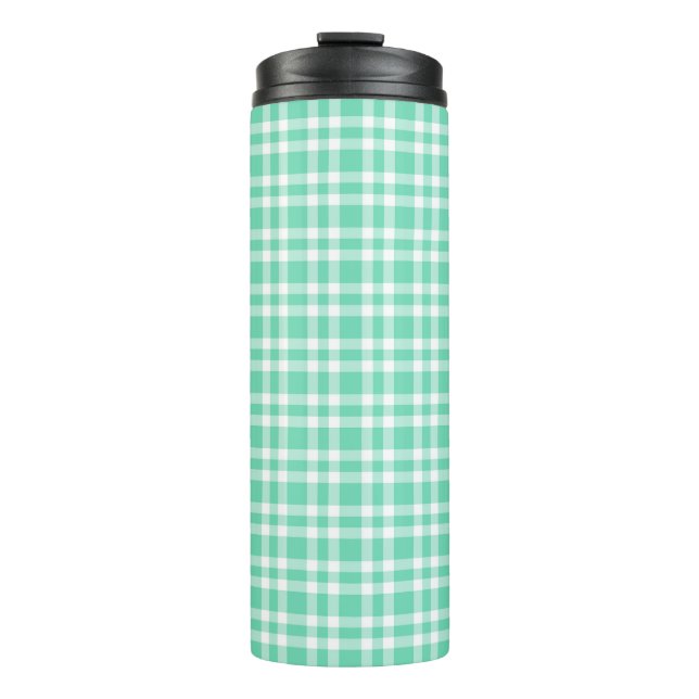 Aquamarin Weiß Karomuster Thermosbecher (Vorderseite)