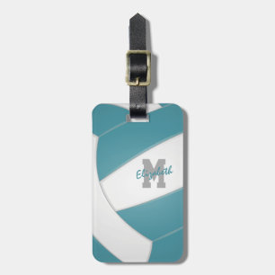 aquamarin-weiß-mit Monogramm-Volleyball Gepäckanhänger