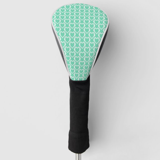 Aquamarin Weiße Herzen Muster Golf Headcover (Vorderseite)