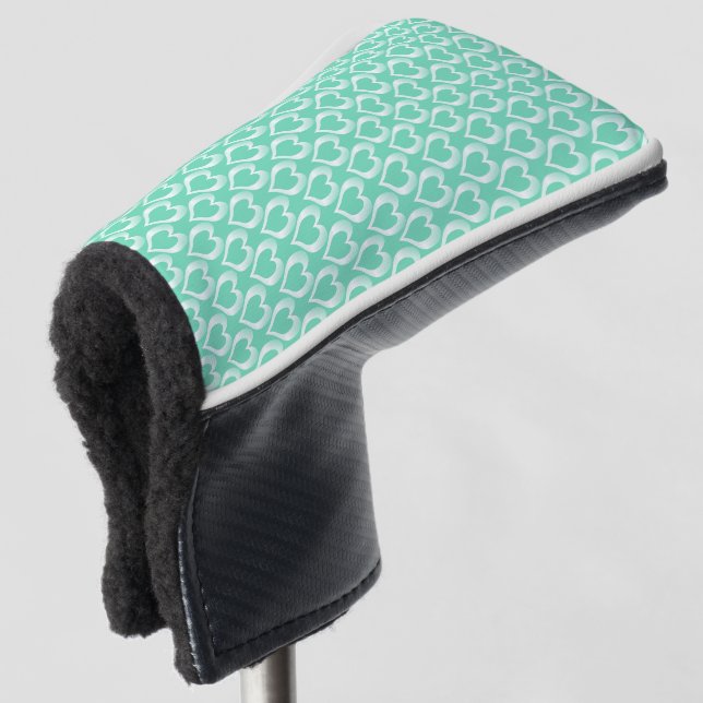 Aquamarin Weiße Herzen Muster Golf Headcover (3/4 Vorderseite)