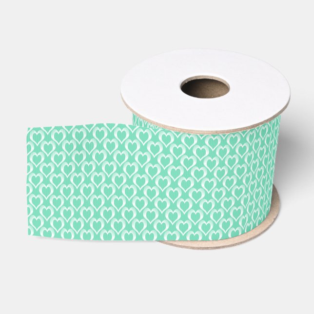 Aquamarin Weiße Herzen Muster Ripsband (Spule)