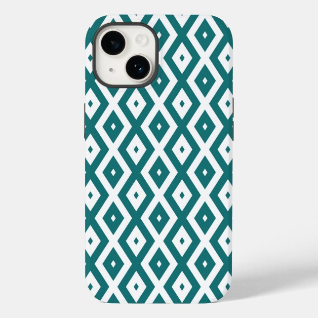 Aquamarin-weiße Rautenmuster Case-Mate iPhone Hülle (Rückseite)