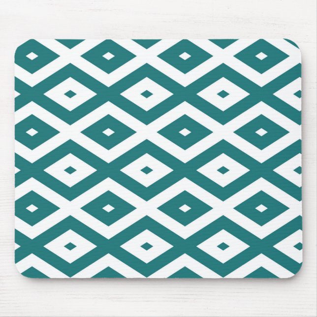 Aquamarin-weiße Rautenmuster Mousepad (Vorne)