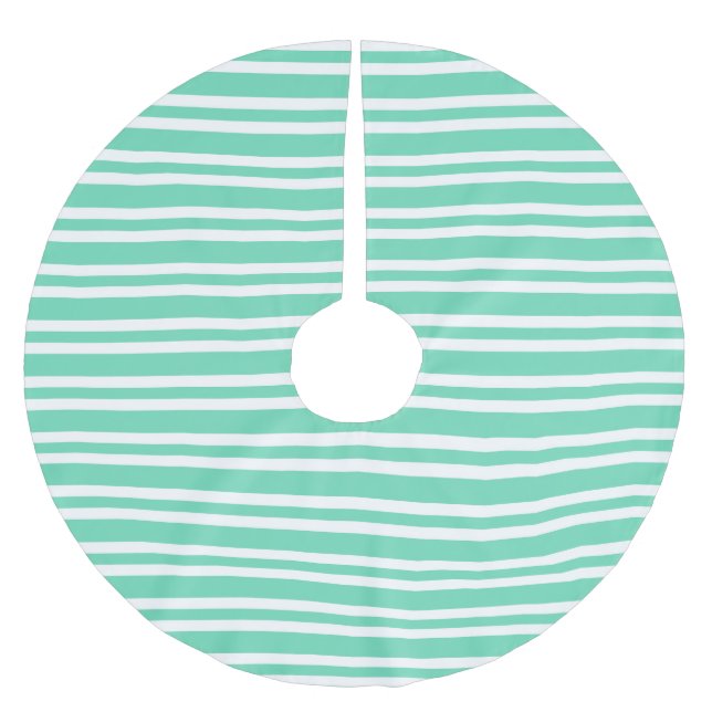 Aquamarin Weiße Streifen Muster Polyester Weihnachtsbaumdecke (Vorderseite)