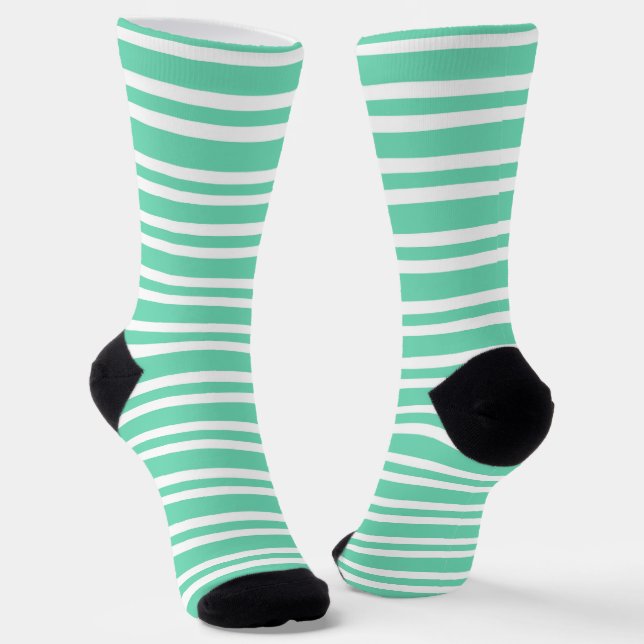 Aquamarin Weiße Streifen Muster Socken (Gewinkelt)