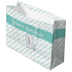 Aquamarin-weiße Typografie-Muster - 100. Große Geschenktüte