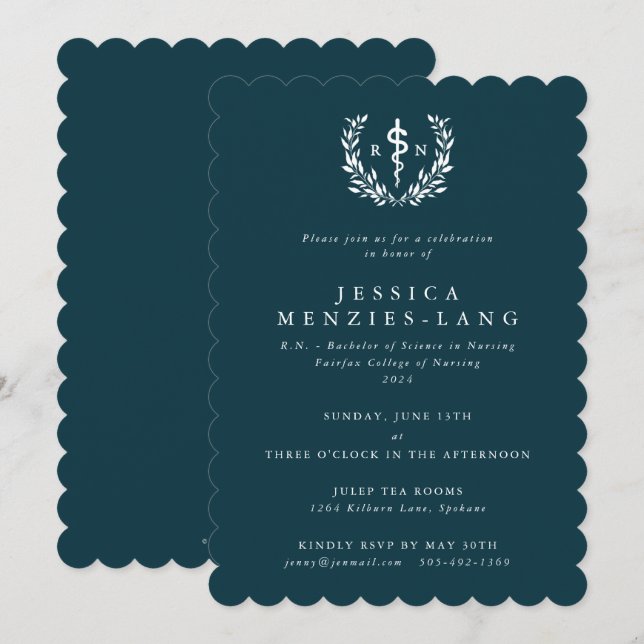 Aquamarin/Weißer registrierter Abschluss für Krank Einladung (Vorne/Hinten)