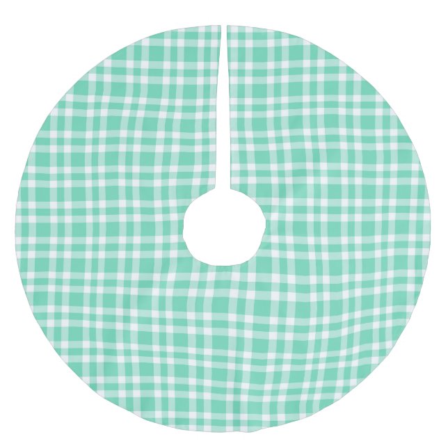 Aquamarin-weißes Karomuster Polyester Weihnachtsbaumdecke (Vorderseite)
