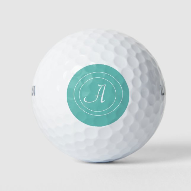 Aquamarin-Weißes Monogramm ErstPersonalisiert Golfball (Vorderseite)