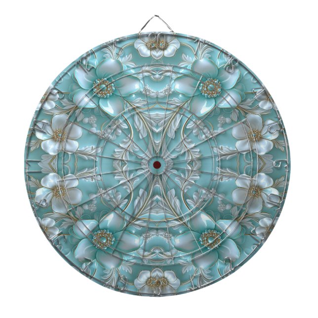 Aquamarin White Floral Dartboard Dartscheibe (vorne)