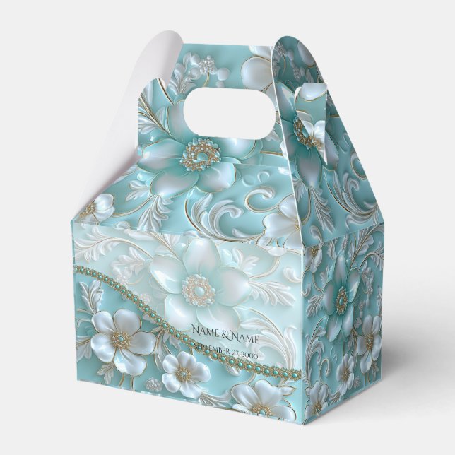 Aquamarin White Floral Fee Box Geschenkschachtel (Vorderseite)