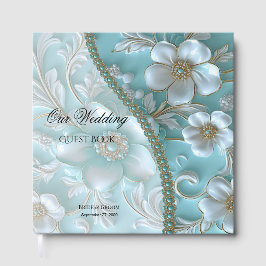 Aquamarin White Floral Guest Book Gästebuch