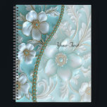 Aquamarin White Floral Notebook Notizbuch<br><div class="desc">Schönes Aquamarines White Floral Notebook</div>