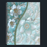 Aquamarin White Floral Notebook Notizbuch<br><div class="desc">Schönes Aquamarines White Floral Notebook</div>