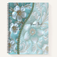 Aquamarin White Floral Notebook