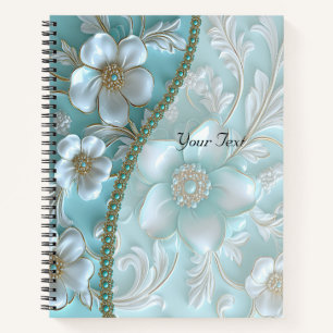 Aquamarin White Floral Notebook Notizbuch