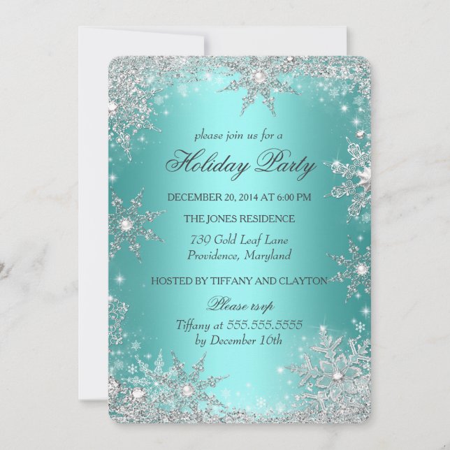 Aquamarin Winter Wonderland Weihnachtsfeier 2 Einladung (Vorderseite)
