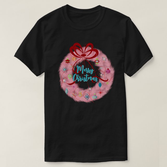 Aquamarin Wreath Retro Weihnachten T-Shirt (Design vorne)